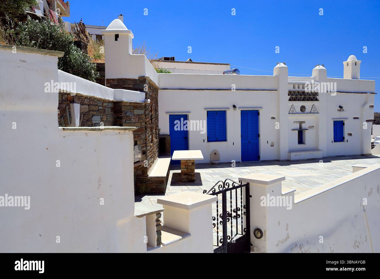 Villaggio di montagna di Triantaros, Tinos, Isole Cicladi, Grecia. Foto Stock