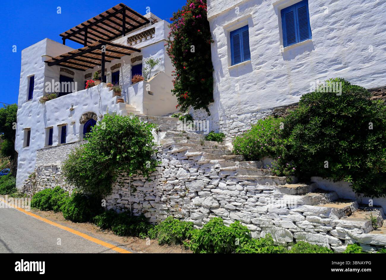 Villaggio di montagna di Berdemiaros, Tinos, Isole Cicladi, Grecia. Foto Stock