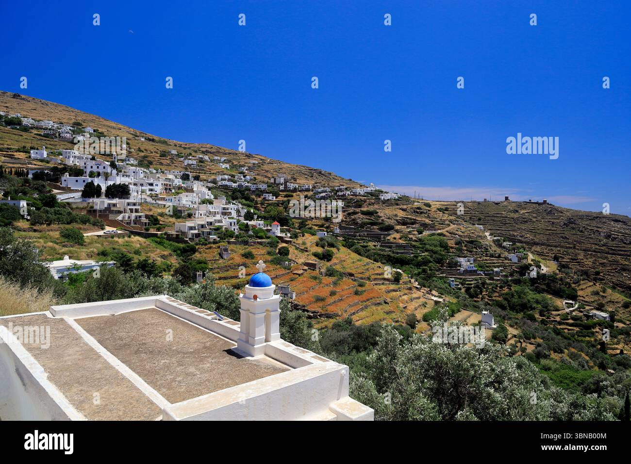 Villaggio di montagna di Triantaros, Tinos, Isole Cicladi, Grecia. Foto Stock