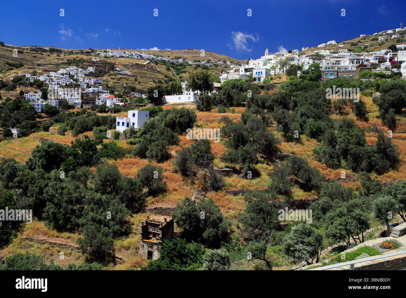 Villaggio di montagna di Triantaros, Tinos, Isole Cicladi, Grecia. Foto Stock