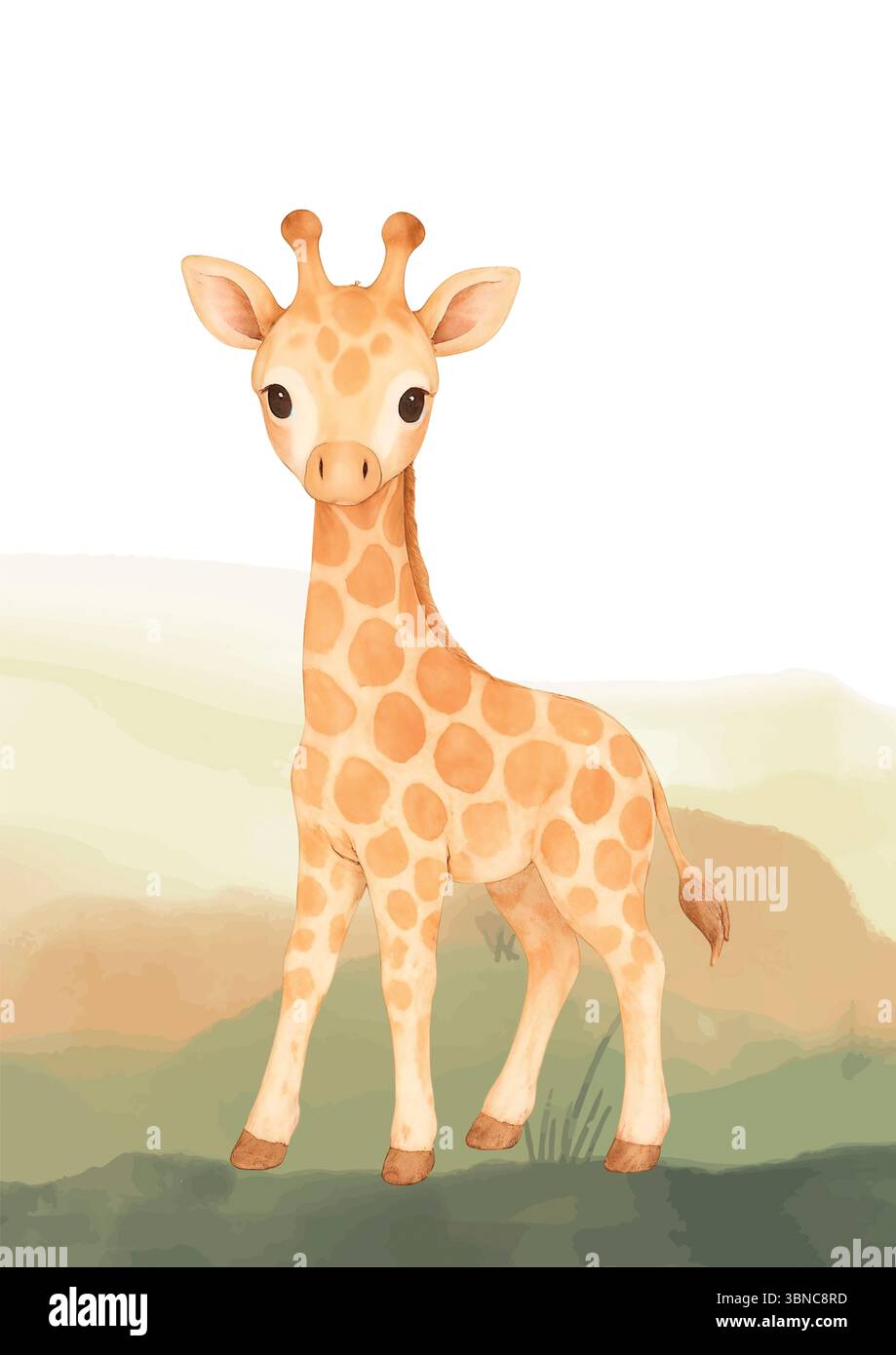 Arte da parete stampabile con giraffe acquerello - decorazione animali Safari per vivaio, stanza per bambini, inviti, materiale per feste, cancelleria - Download digitale Foto Stock