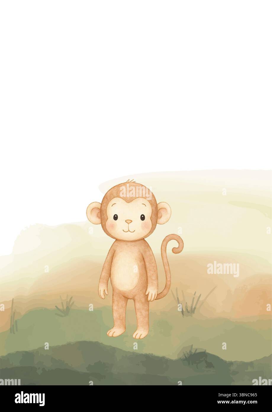 Watercolor Monkey Wall Art — adorabile Safari Animal Printable per vivaio, inviti, forniture per feste, Baby Shower, cancelleria — Download digitale Foto Stock