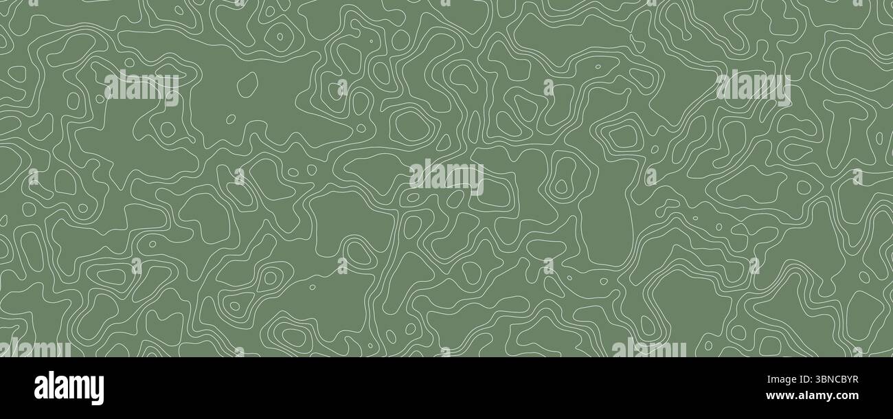 Mappa dei contorni verde che mostra varie altitudini e caratteristiche del terreno per la navigazione all'aperto Illustrazione Vettoriale