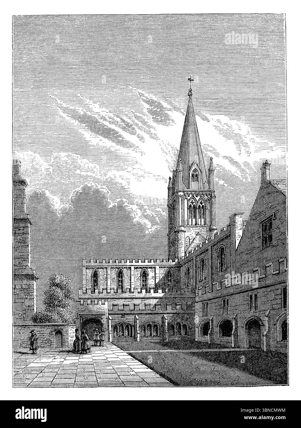 Incisione vintage del 1854 della Christ Church Cathedral, Oxford, sede del Vescovo di Oxford. Foto Stock