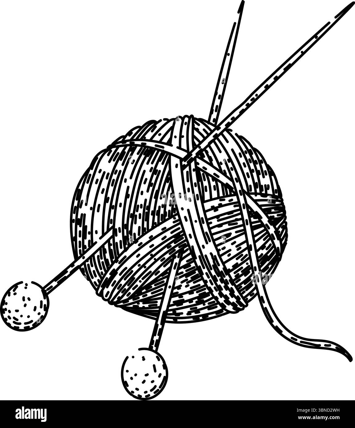 disegno a maglia con ago in filato di cotone disegnato a mano nero Illustrazione Vettoriale