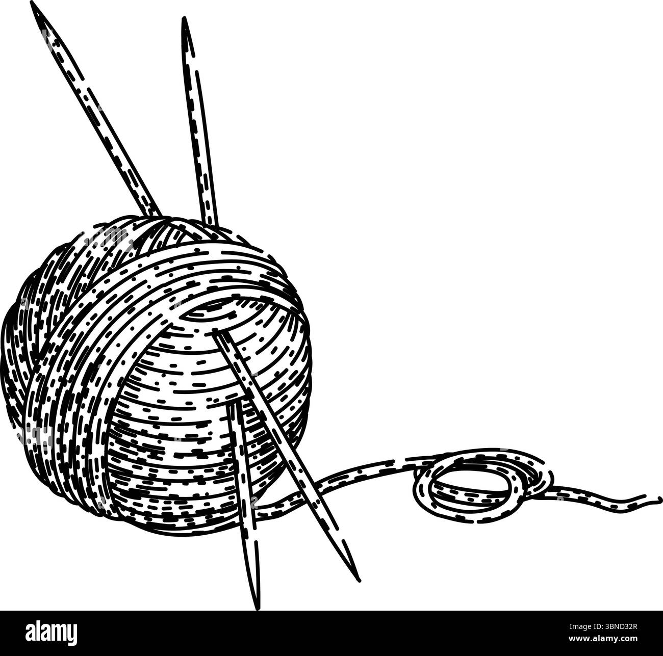 ago in filato di fibre, disegnato a mano nero Illustrazione Vettoriale