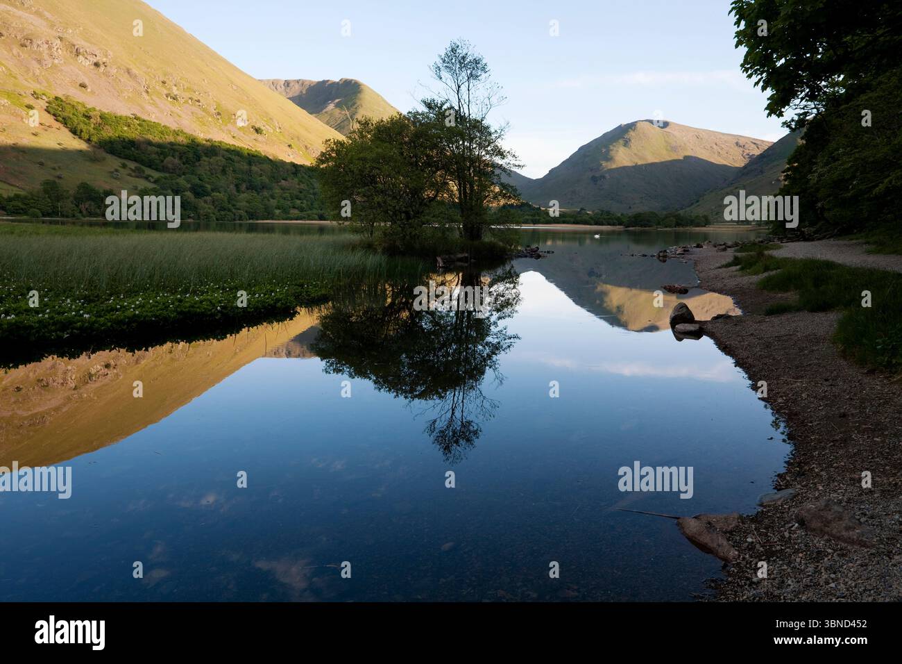 Middle Dodd si riflette in Brothers Water, in una tranquilla serata primaverile, nel Lake District inglese Foto Stock