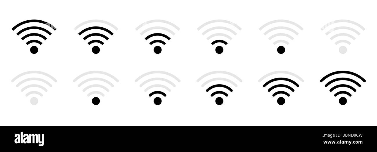 icona orizzontale del set di segnali wireless in bianco e nero, illustrazione vettoriale. Illustrazione Vettoriale