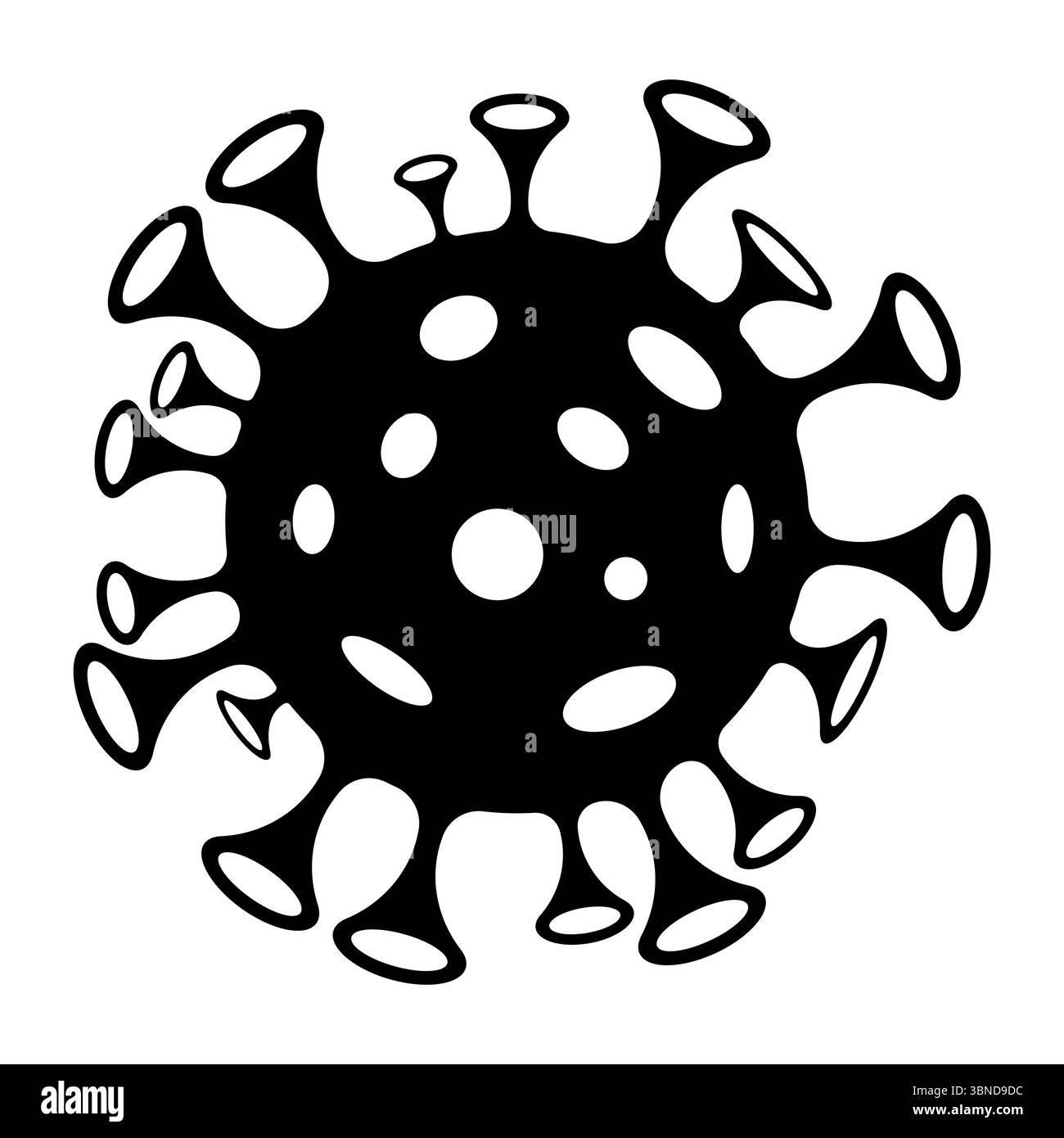 una cellula nera del coronavirus isolata su bianco. Illustrazione Vettoriale