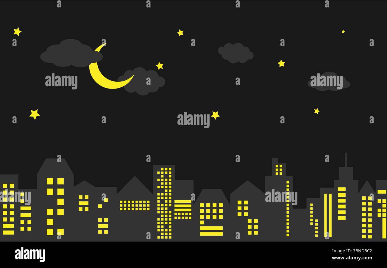 vita notturna, edifici e luci, stile di vita moderno. Illustrazione Vettoriale