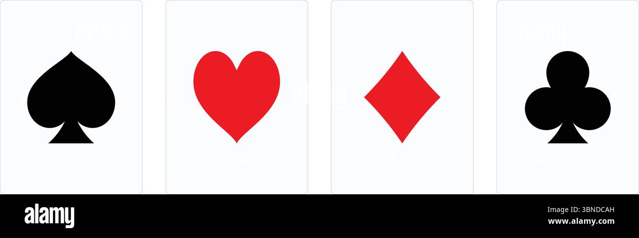 simboli di carte da gioco isolati su bianco per il design, l'illustrazione vettoriale. Illustrazione Vettoriale