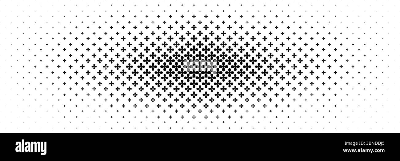 mezzitoni orizzontali distribuiti dal centro del bellissimo fiore nero su bianco per motivi e sfondo. Illustrazione Vettoriale