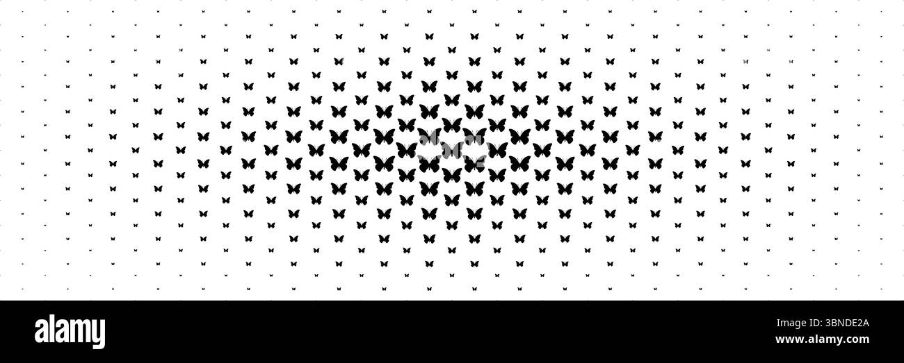 mezzitoni orizzontali della farfalla nera distribuiti dal centro per motivi e sfondo. Illustrazione Vettoriale