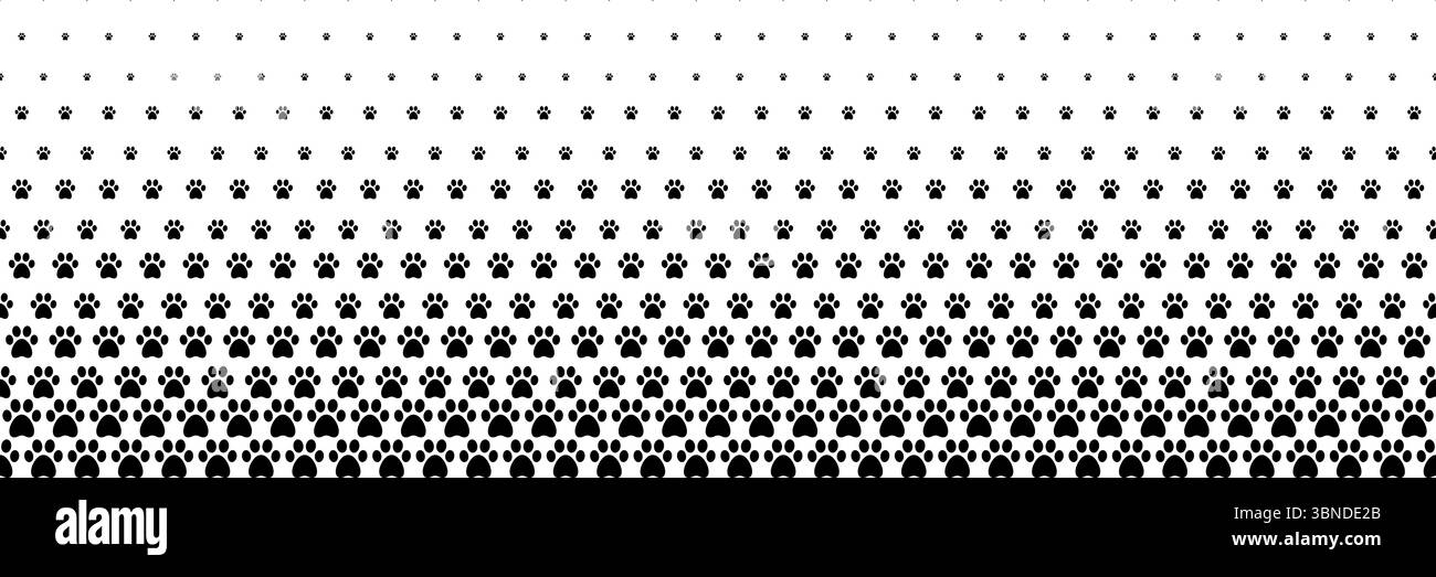 mezzitoni orizzontali dell'impronta della zampa di animale nera per motivi e sfondo. Illustrazione Vettoriale