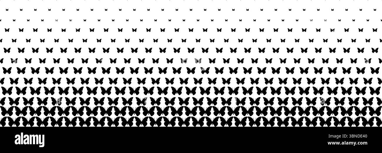 mezzitoni orizzontali con design a farfalla nero per motivi e sfondo. Illustrazione Vettoriale