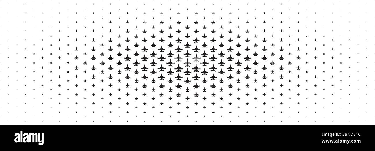 mezzitoni orizzontali dell'aereo da combattimento nero si estendono dal centro per motivi e sfondo. Illustrazione Vettoriale