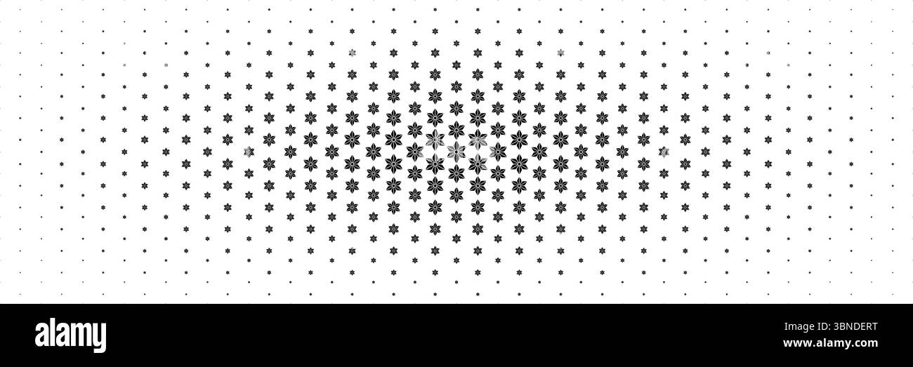 mezzitoni orizzontali di bel fiore nero sparsi dal centro per motivi e sfondo. Illustrazione Vettoriale