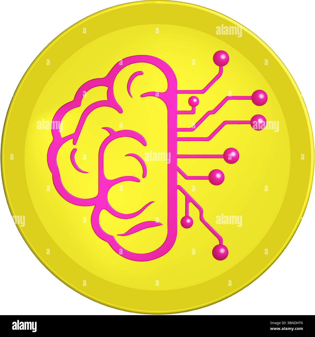 Icona circuito cervello AI - vettore di intelligenza artificiale giallo e rosa Illustrazione Vettoriale