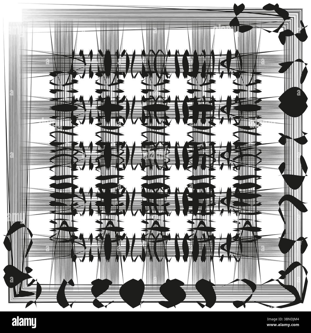 Ripetizione di contorno complessa. Illustrazione geometrica a croce. Illustrazione lineare vettoriale. Decorazione simmetrica del contorno. Illustrazione Vettoriale