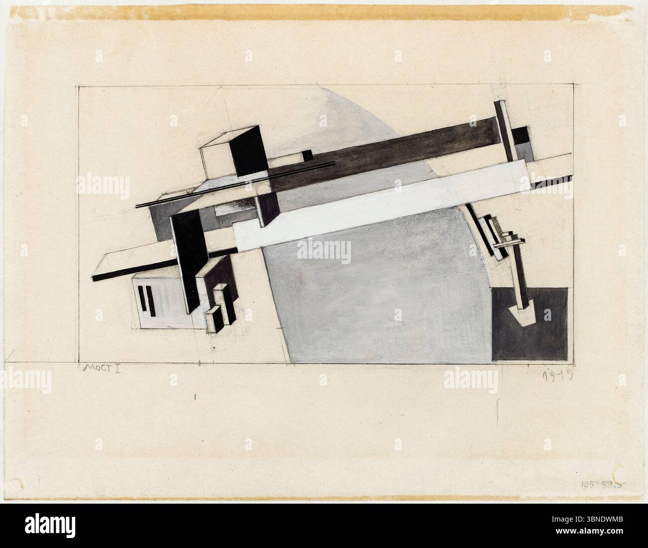 El Lissitzky, Proun Study 1A (Proun S. K.) The Bridge, Drawing in Pencil and gouache, 1919 Foto Stock