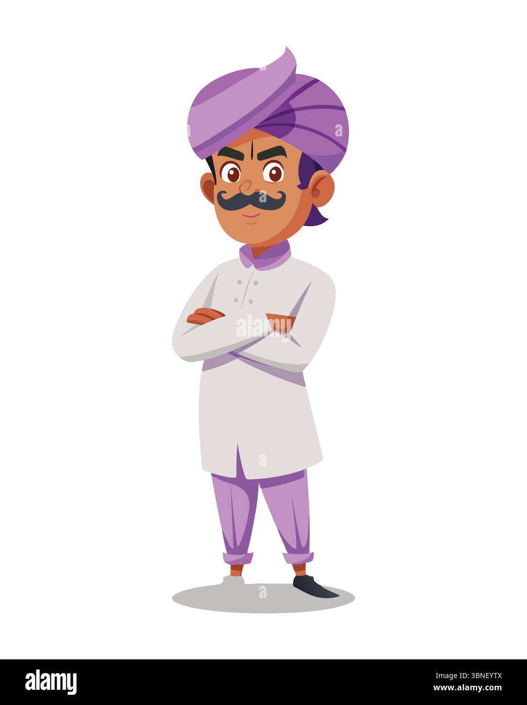 Personaggio Cartoon Indian Man in abbigliamento tradizionale con Turban Illustrazione Vettoriale