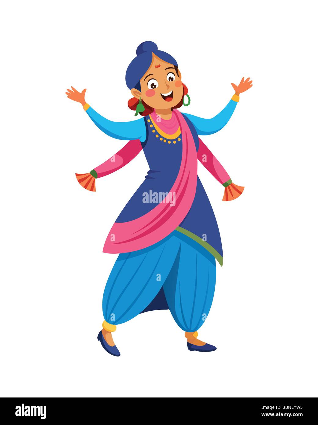 Cartoon Girl Character Happy and Dancing with Colorful sciarpa Illustrazione Vettoriale