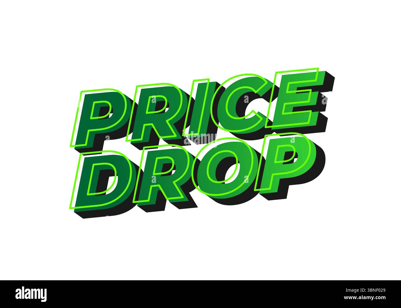 Un design grafico audace e vivace con il PREZZO del testo in verde con effetto 3D e ombra, ideale per materiali promozionali o annunci di vendita Illustrazione Vettoriale
