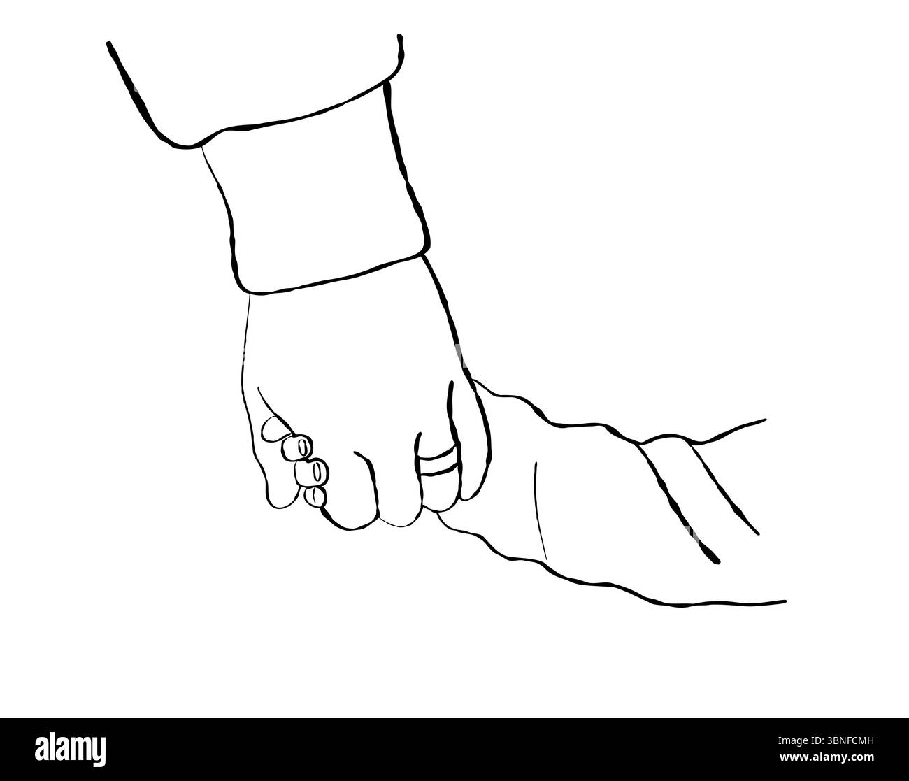 Illustrazione a cartoni animati di un padre che tiene per mano suo figlio mentre cammina simbolo d'amore. Concetto di legame padre e figlio e supporto Foto Stock