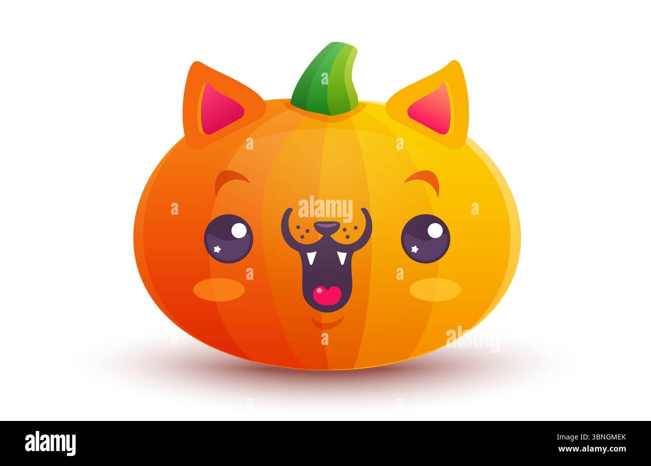 Icona vettoriale della zucca come un gatto in stile kawaii. Simpatico gatto di zucca in stile manga. Illustrazione Vettoriale