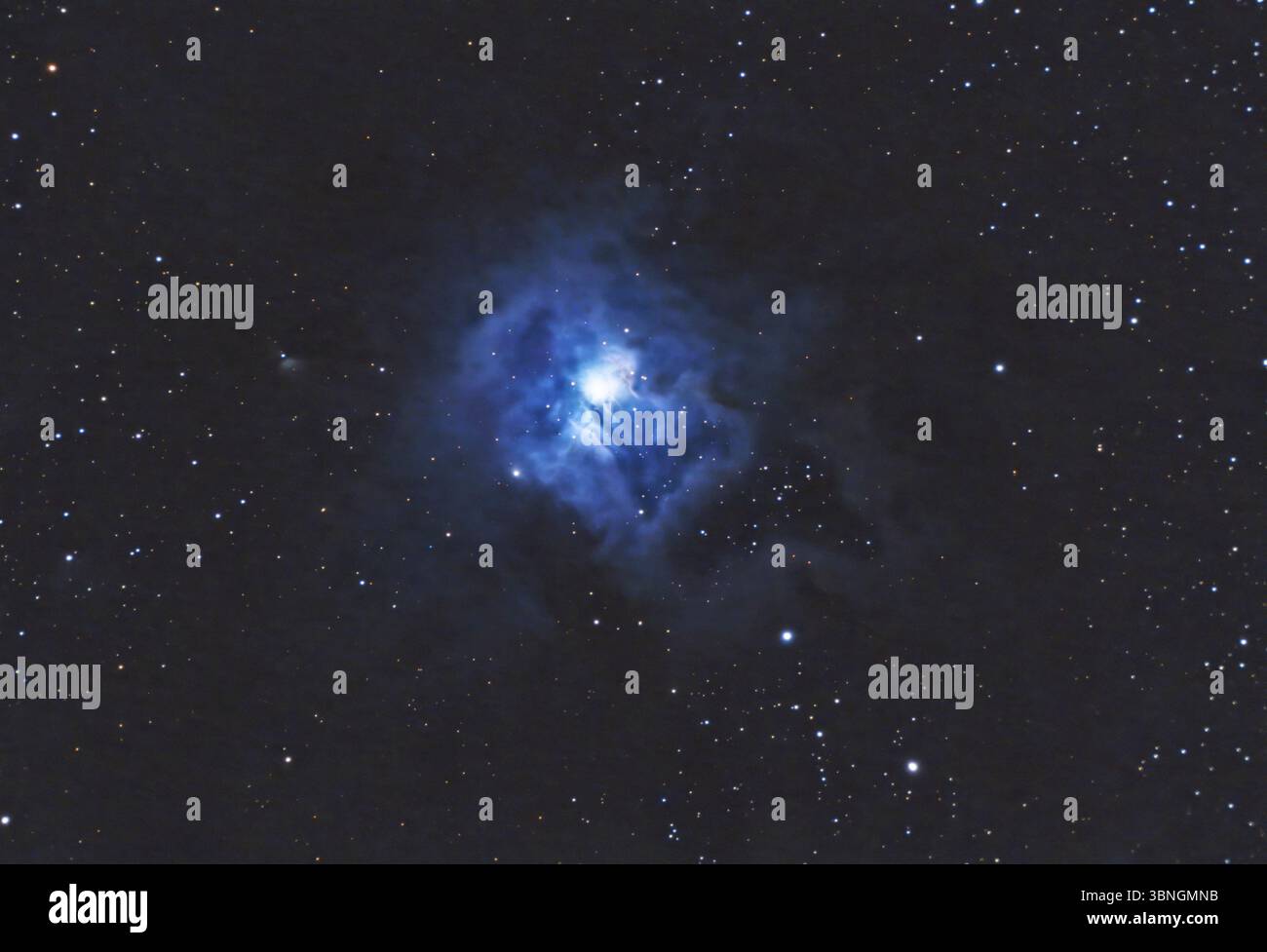 La nebulosa Iris (NGC 7023,Caldwell 4) è una nebulosa a riflessione luminosa nella costellazione Cefeo. Mappa stellare sfondi cielo notturno Foto Stock