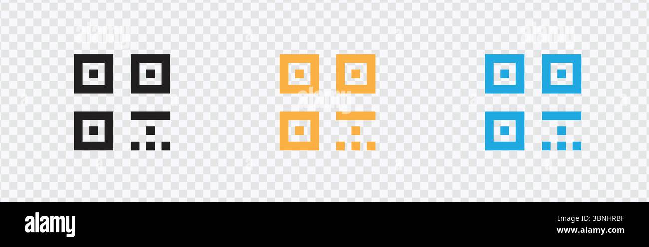 "Icone codice QR - disegni in nero, giallo e blu per la scansione digitale" Illustrazione Vettoriale
