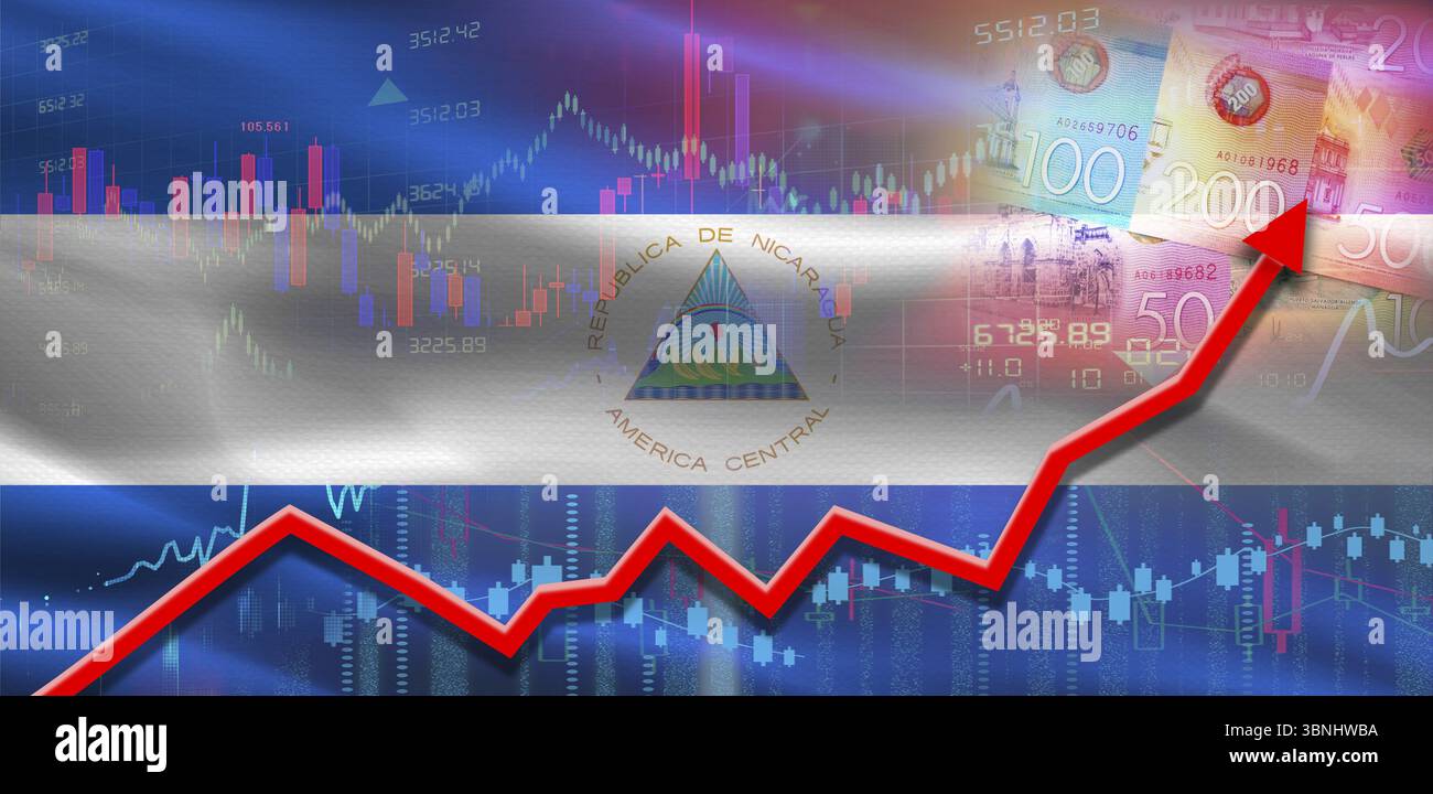 La crescita finanziaria del Nicaragua sul grafico del mercato. La crescita economica del Nicaragua sul grafico finanziario Foto Stock