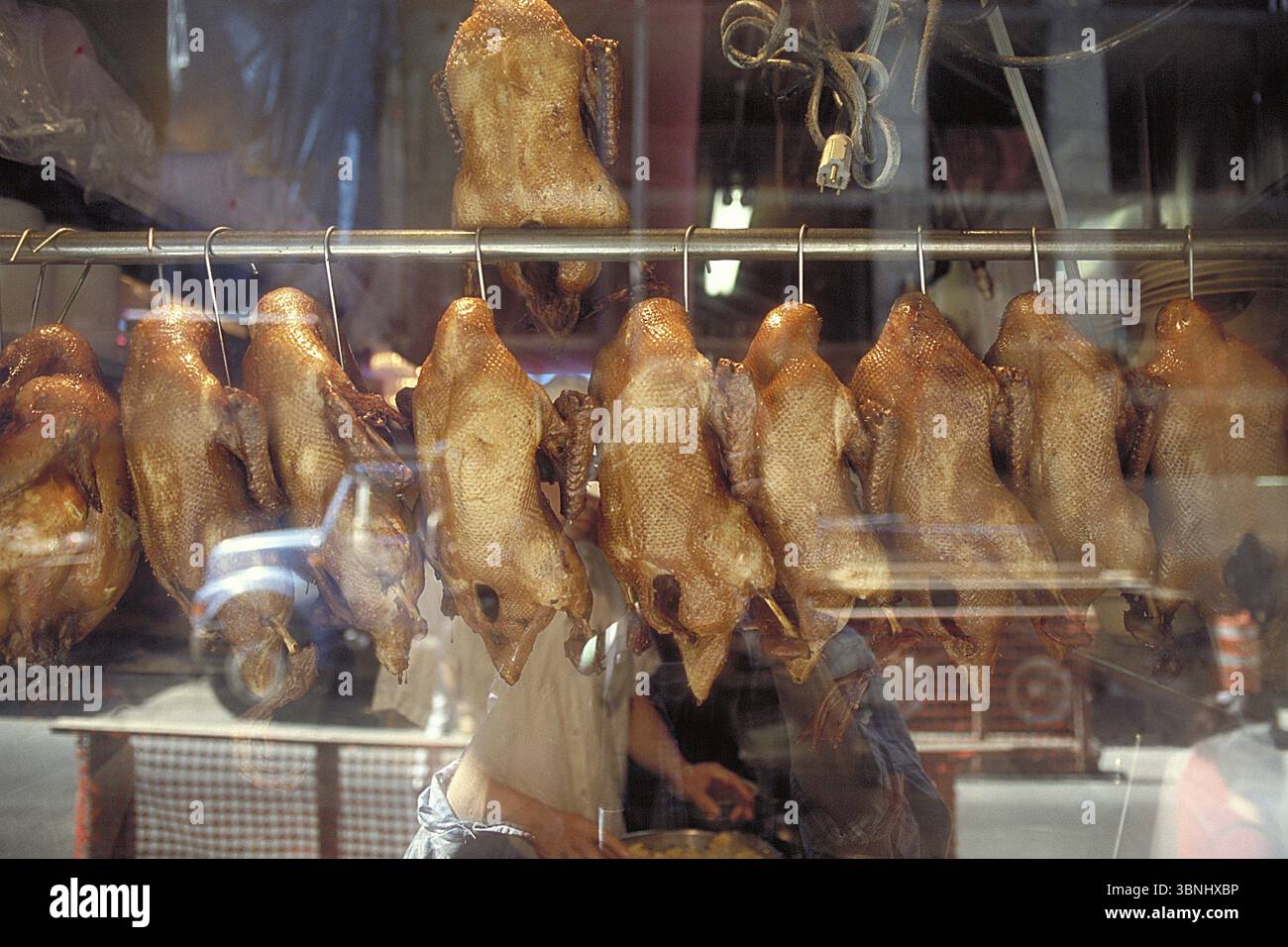 Anatra arrosto in una vetrina di China Town, New York, Stati Uniti, Nord America Foto Stock