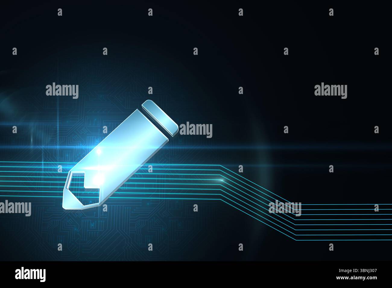 Icona a forma di matita su sfondo futuristico Foto Stock