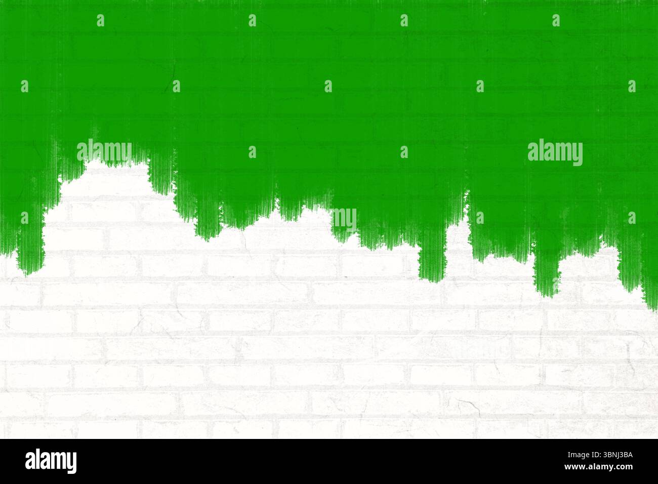 Colore verde su parete di mattoni bianchi Foto Stock