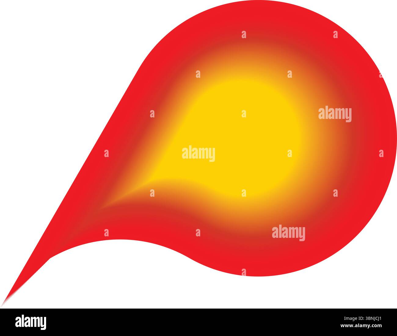 Un vivace design astratto caratterizzato da una forma a foglia rossa con un nucleo giallo su sfondo bianco. Illustrazione Vettoriale