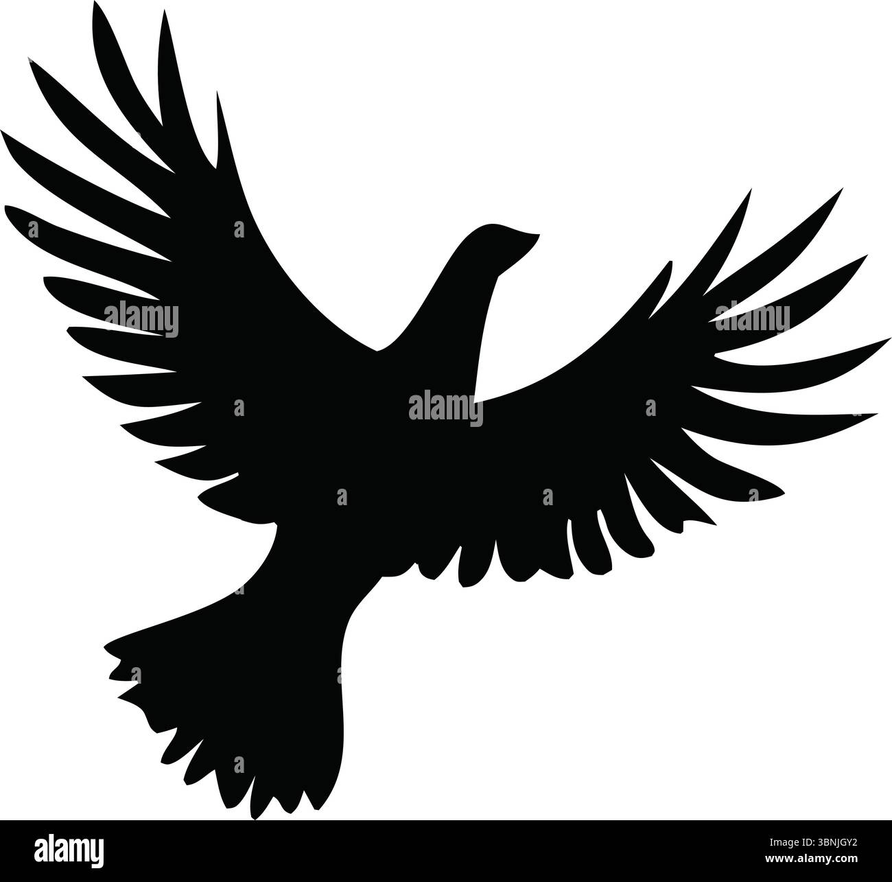 Silhouette di uccelli con Wings Vector, Black Clipart, Isolated Animal, Nature Wildlife Illustration, Upward Flight, contorno semplice, design elegante Illustrazione Vettoriale