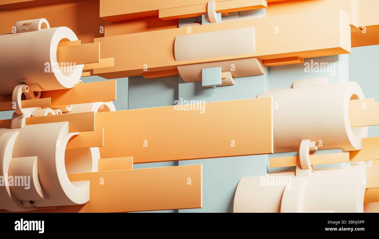 Questo vibrante sfondo astratto presenta complessi design geometrici in diverse tonalità, creando una composizione dinamica e visivamente sorprendente. Foto Stock