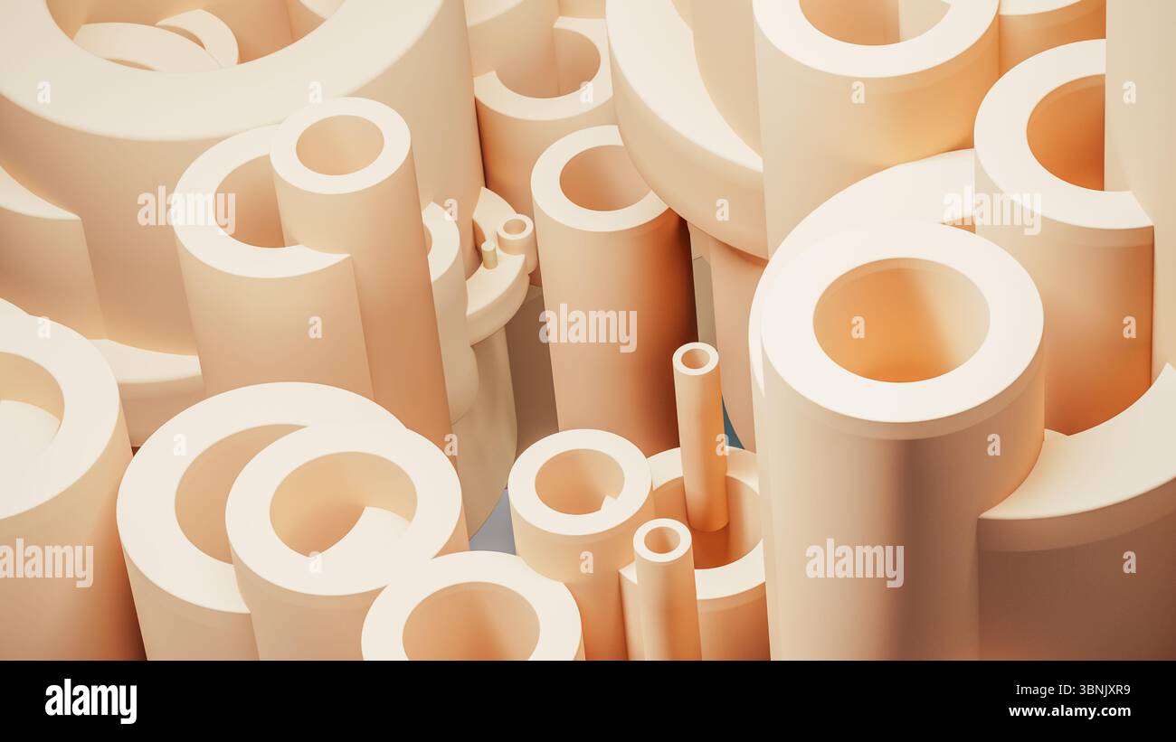 Questo vibrante sfondo astratto presenta complessi design geometrici in diverse tonalità, creando una composizione dinamica e visivamente sorprendente. Foto Stock
