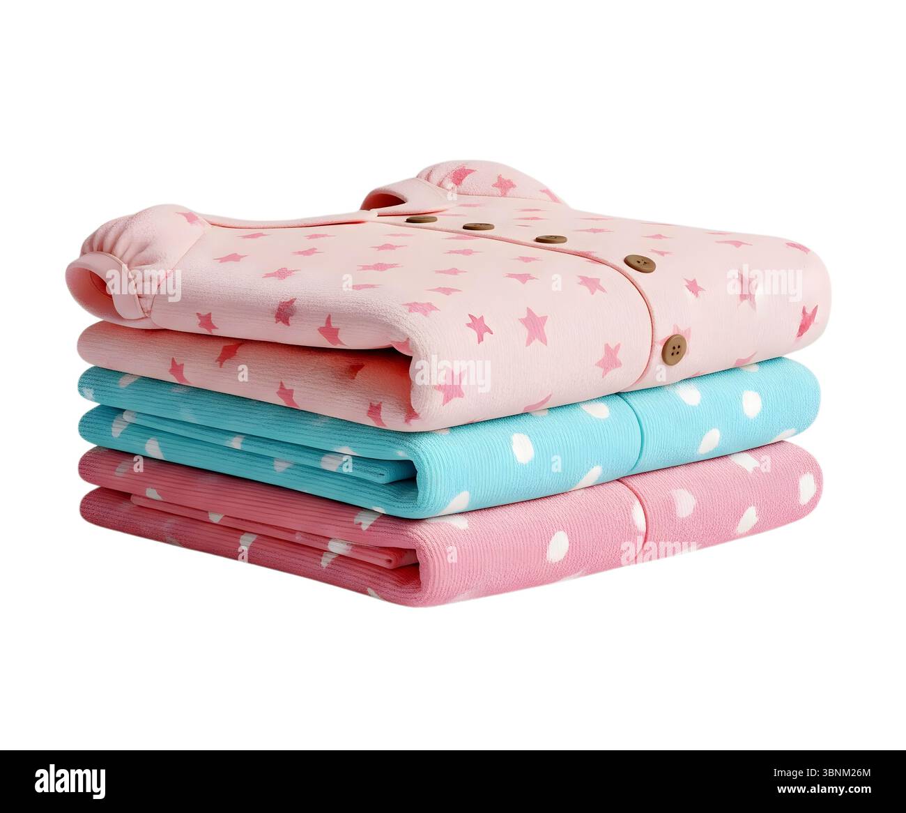 Una pila di capi rendering 3D minimalista in un rendering morbido e liscio Foto Stock