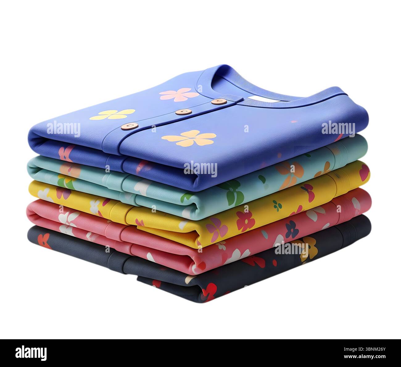 Una pila di capi rendering 3D minimalista in un rendering morbido e liscio Foto Stock