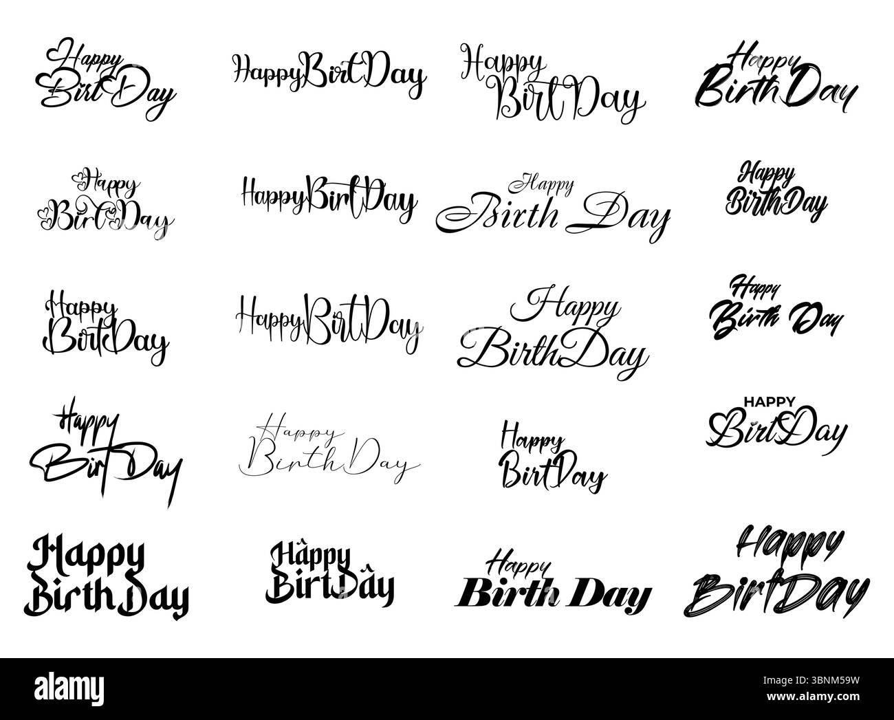 Happy Birthday Typography Bundle Happy Birthday Lettering Collection con script e stili di visualizzazione elegante Happy Birthday Calligraphy Illustrazione Vettoriale