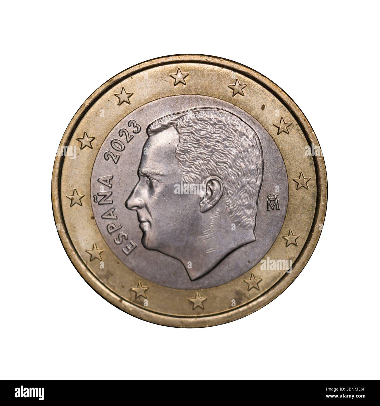 Moneta spagnola da 1 euro con il ritratto di re FelipeVI. Foto Stock