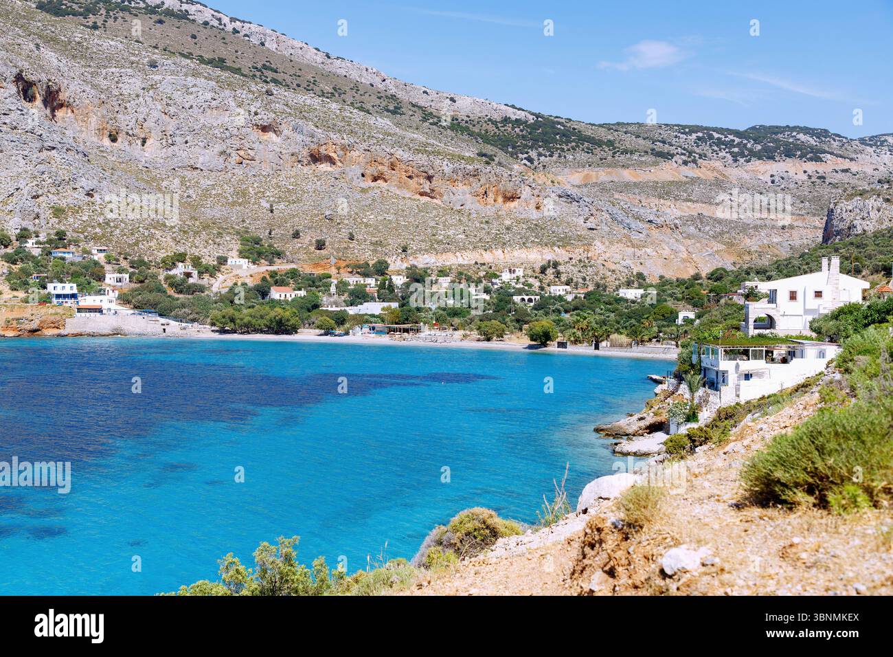 Arginontas con spiaggia e roccia nella valle dell'Arginonta sull'isola di Kalymnos (Kalimnos) in Grecia Foto Stock