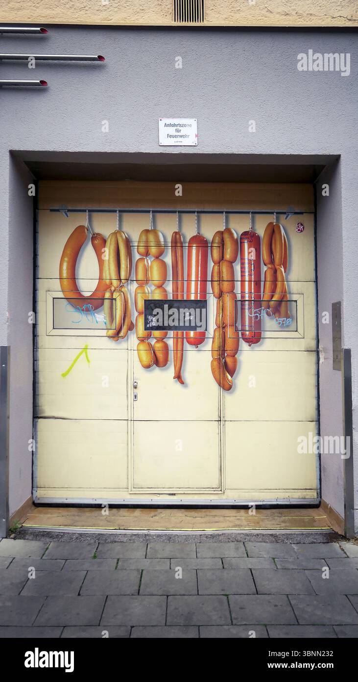 Ingresso a una macelleria nel quartiere dei macelli di Monaco Foto Stock