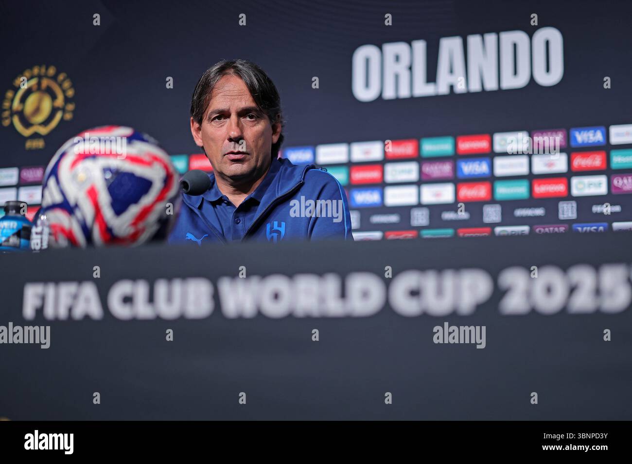 Orlando, Stati Uniti. 3 luglio 2025. L'allenatore Simone Inzaghi dell'al-Hilal durante una conferenza stampa al Camping World Stadium, il 3 luglio 2025. La squadra si sta preparando ad affrontare Fluminense, nei quarti di finale della Coppa del mondo per club FIFA 2025, foto: Heuler Andrey/DiaEsportivo/Alamy Live News Credit: DiaEsportivo/Alamy Live News Foto Stock