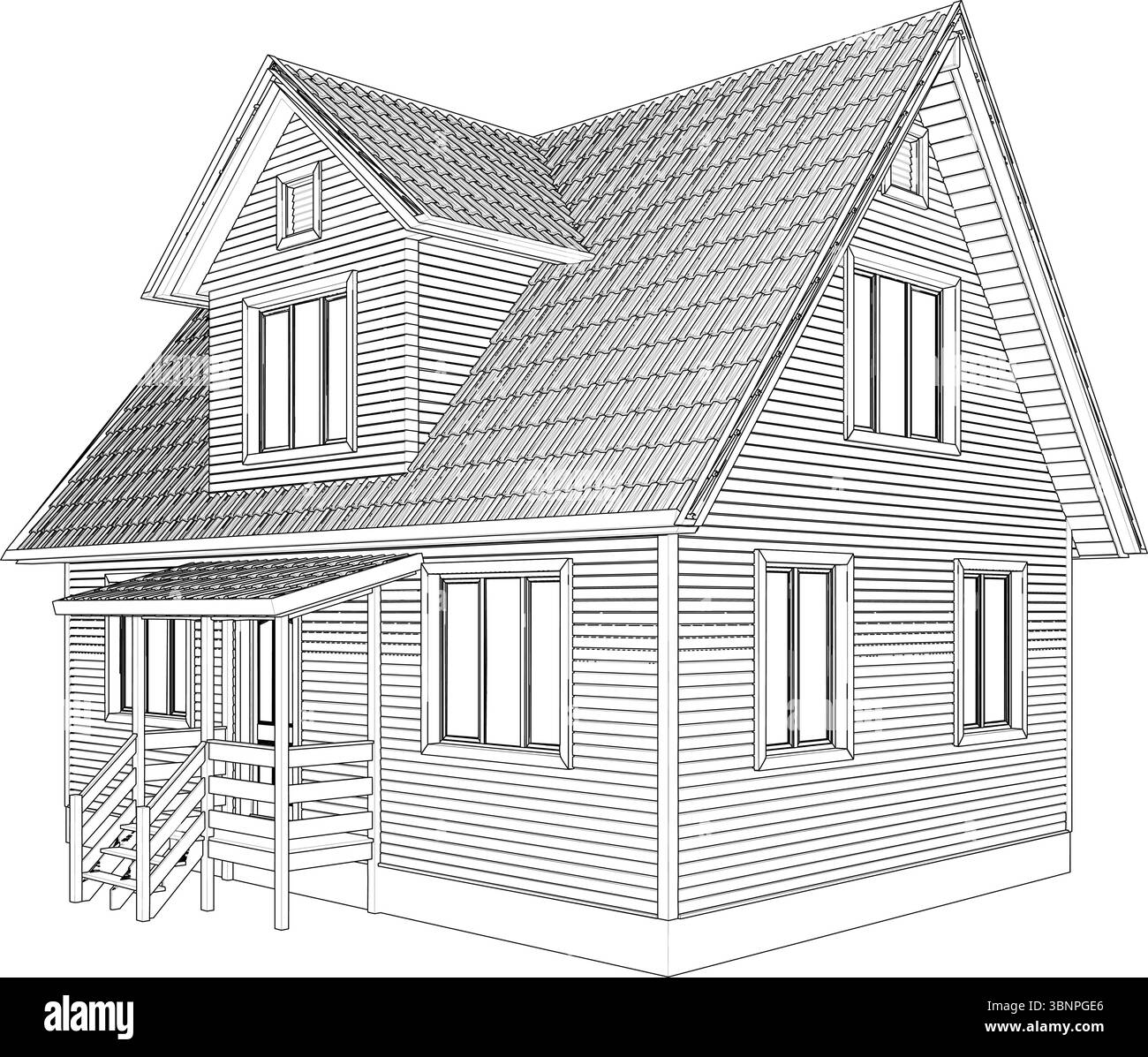 Antica Old Wood House Vector. Un'illustrazione di una vecchia casa residenziale d'epoca retrò isolata su sfondo bianco. Illustrazione Vettoriale