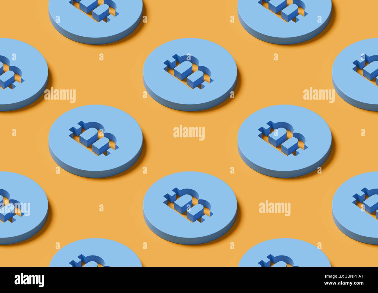 Pattern isometrico senza cuciture di bitcoin blu. illustrazione 3d. Foto Stock