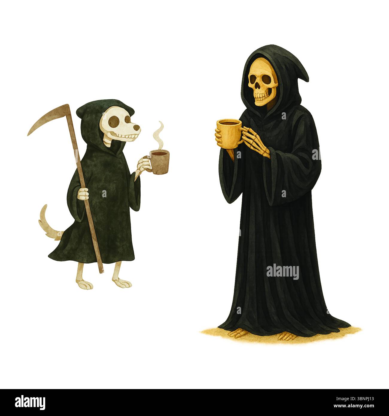 Grim Reaper Dog e Death Character – divertente scena di Halloween Foto Stock