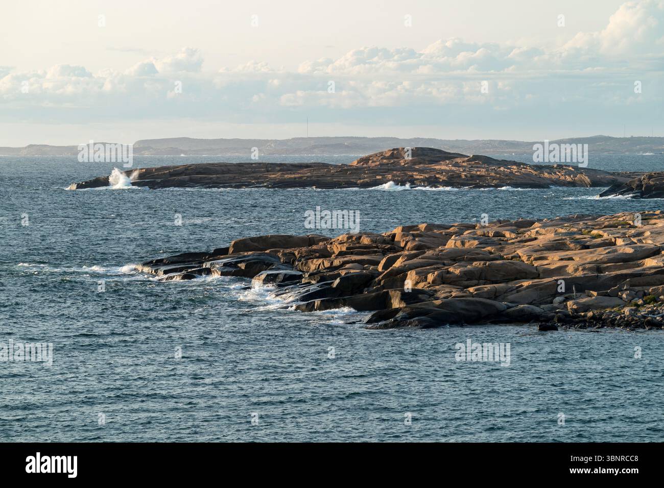 Luce serale sulla costa di Ramsvikslandet Foto Stock